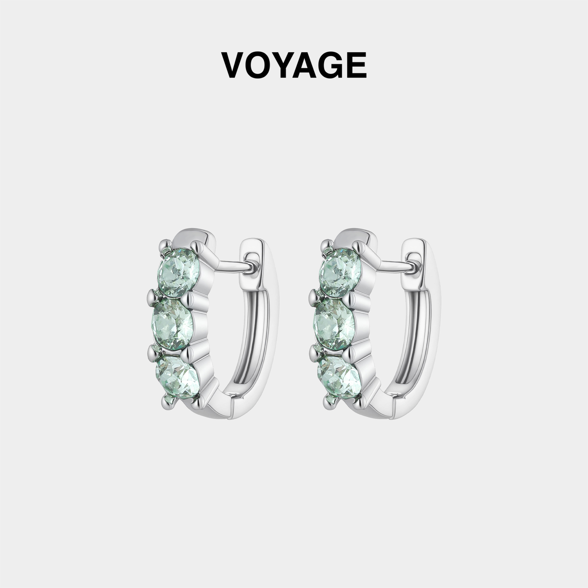 薄荷绿耳环女款素圈锆石耳圈耳扣