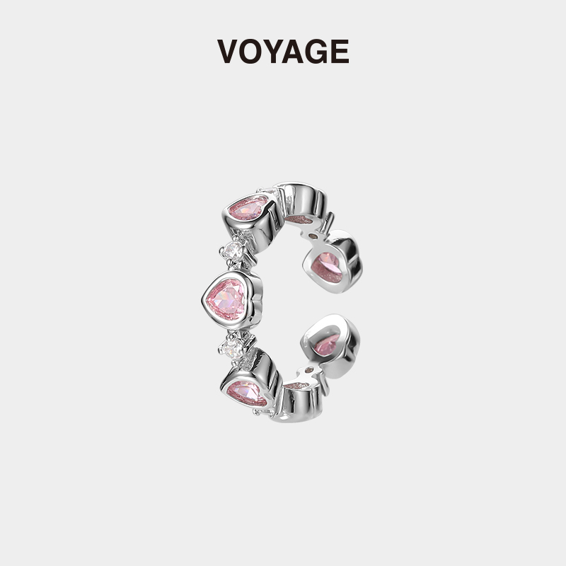 VOYAGE爱心锆石可调节开口戒指环