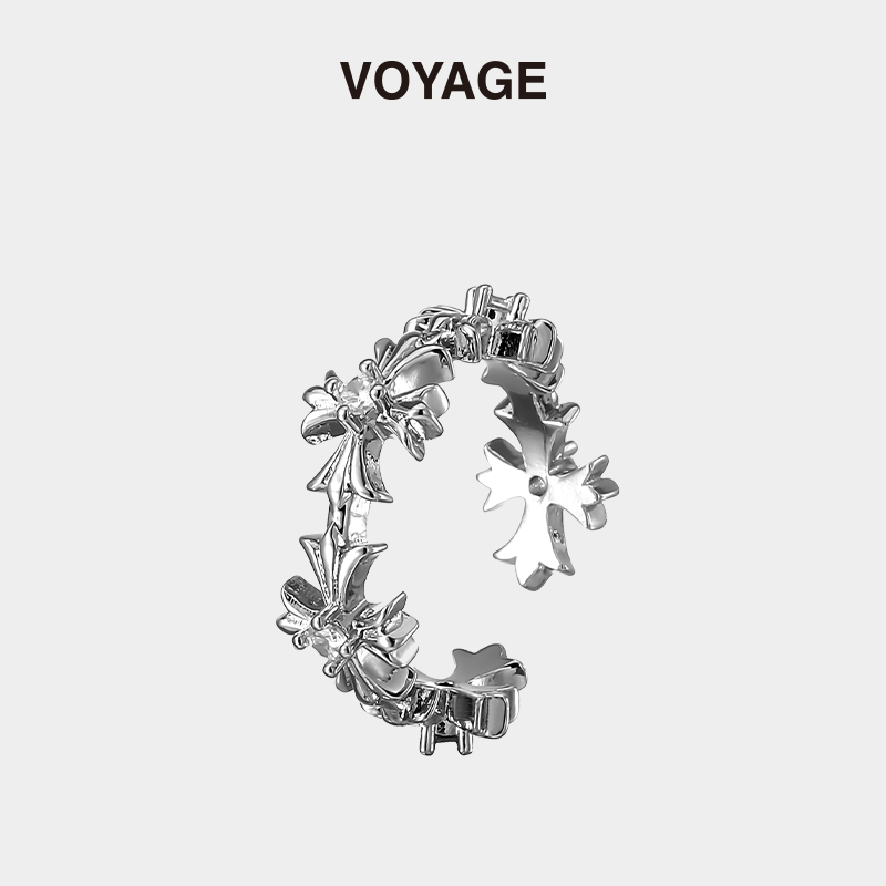 VOYAGE时尚十字架开口戒指可调节