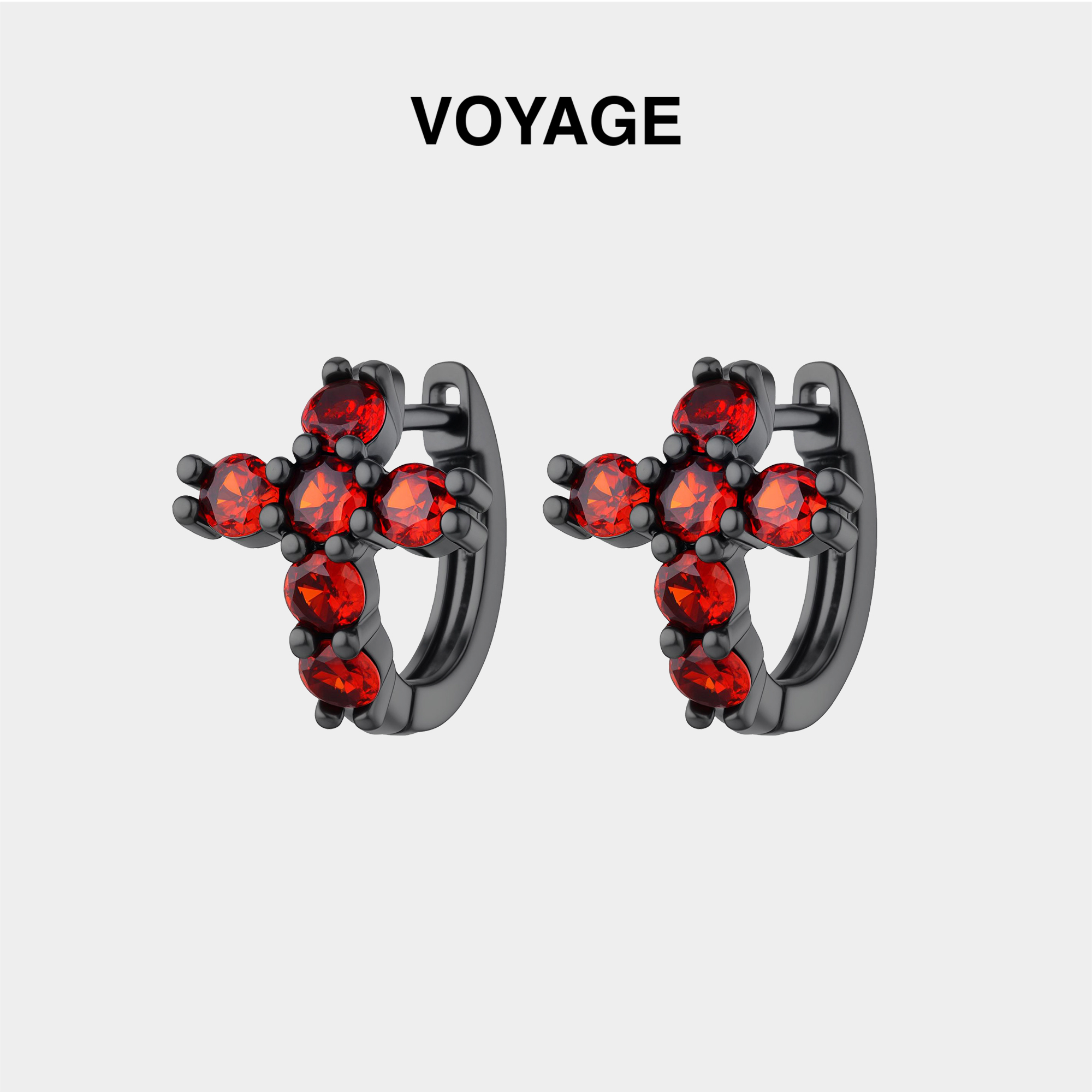 红色锆石十字架直针耳环女款耳扣