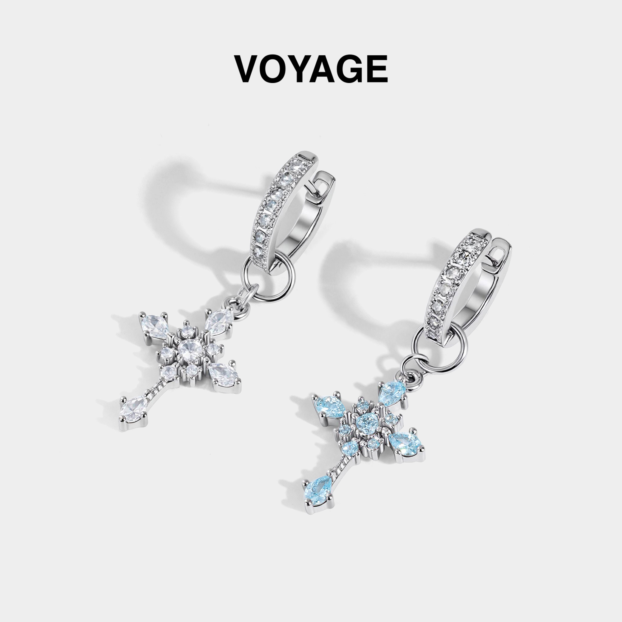 十字架吊坠直针耳环女款素圈耳扣