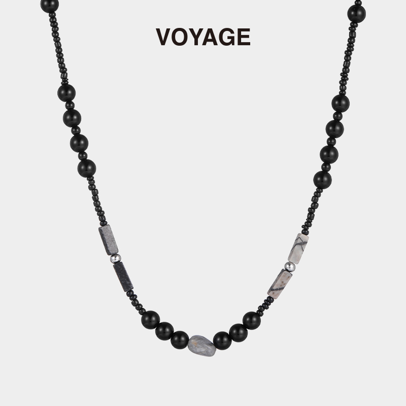 新中式水墨风黑色串珠项链国风