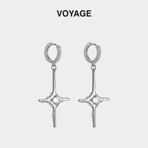 VOYAGE镶钻十字架耳环小众设计感