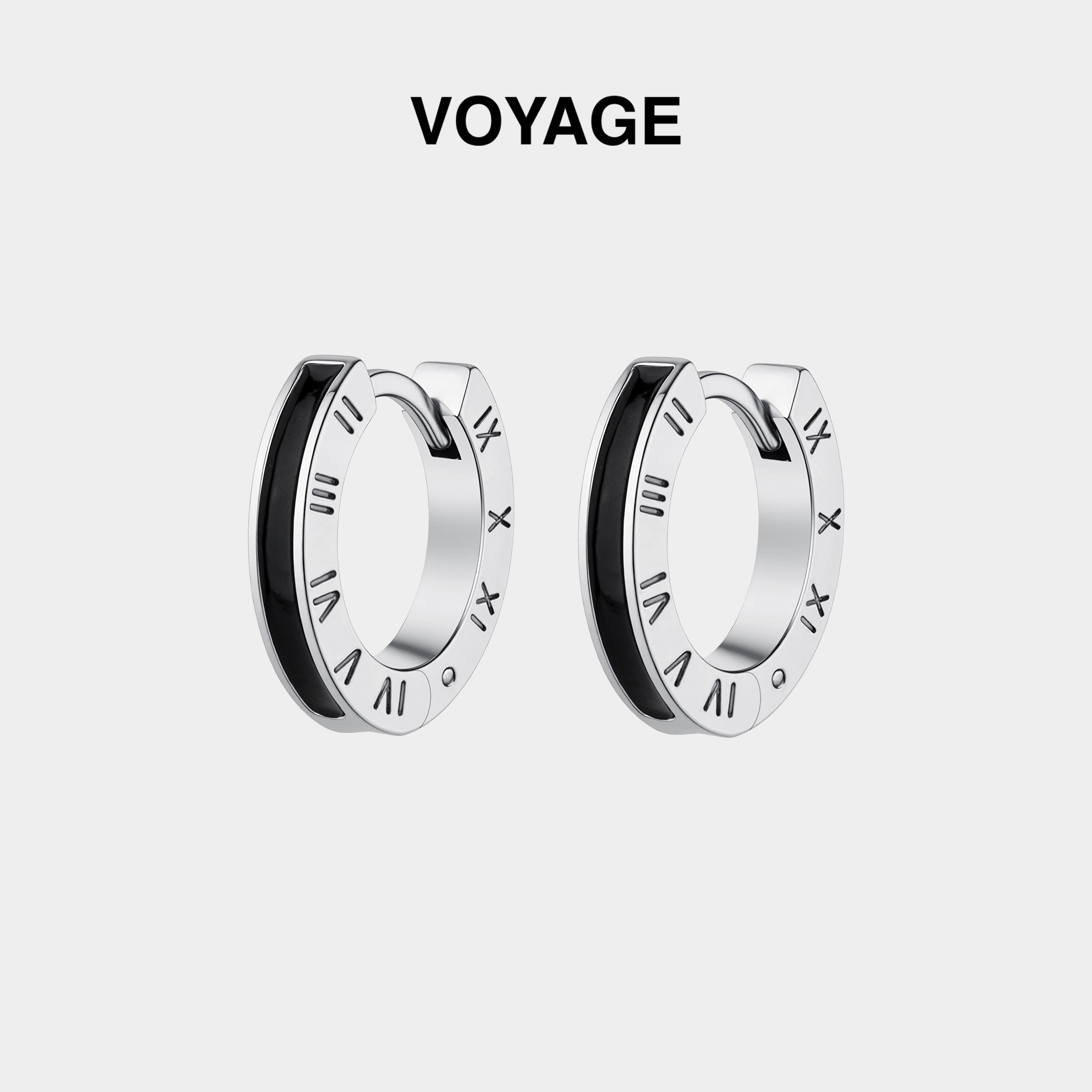 黑色滴釉罗马数字耳环男素圈耳扣