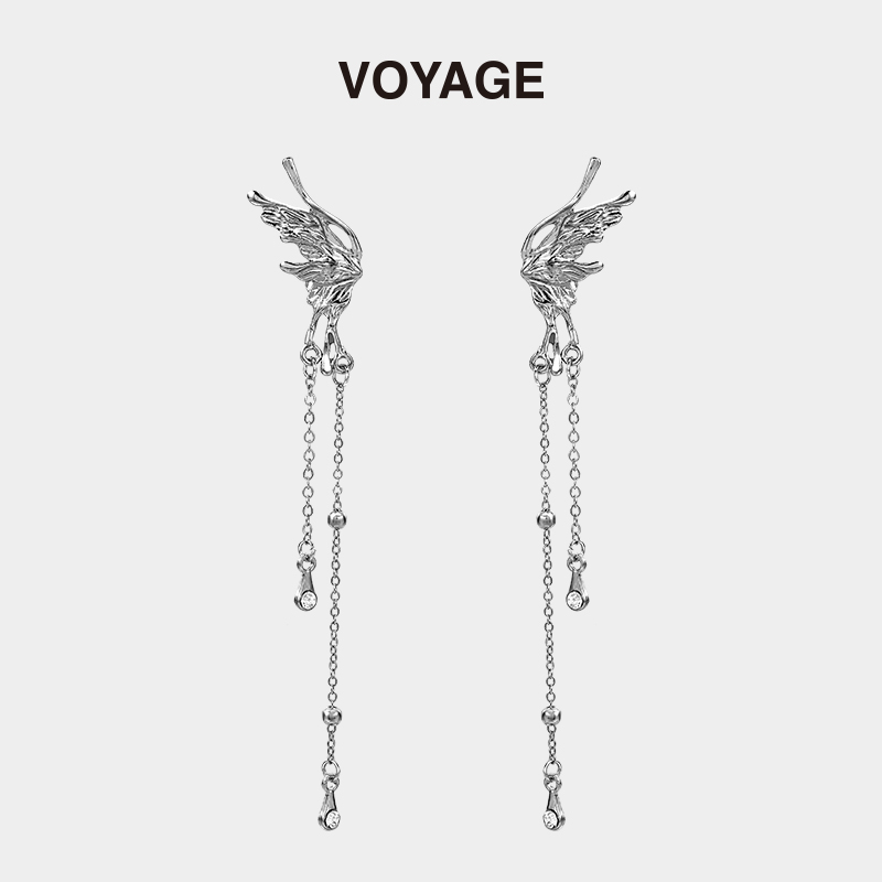 VOYAGE液态流苏蝴蝶耳夹小众设计