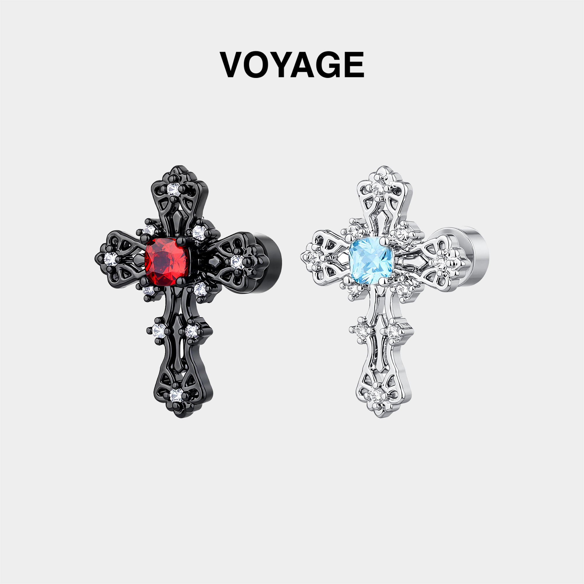 黑色十字架钛合金耳钉钛钢耳骨钉