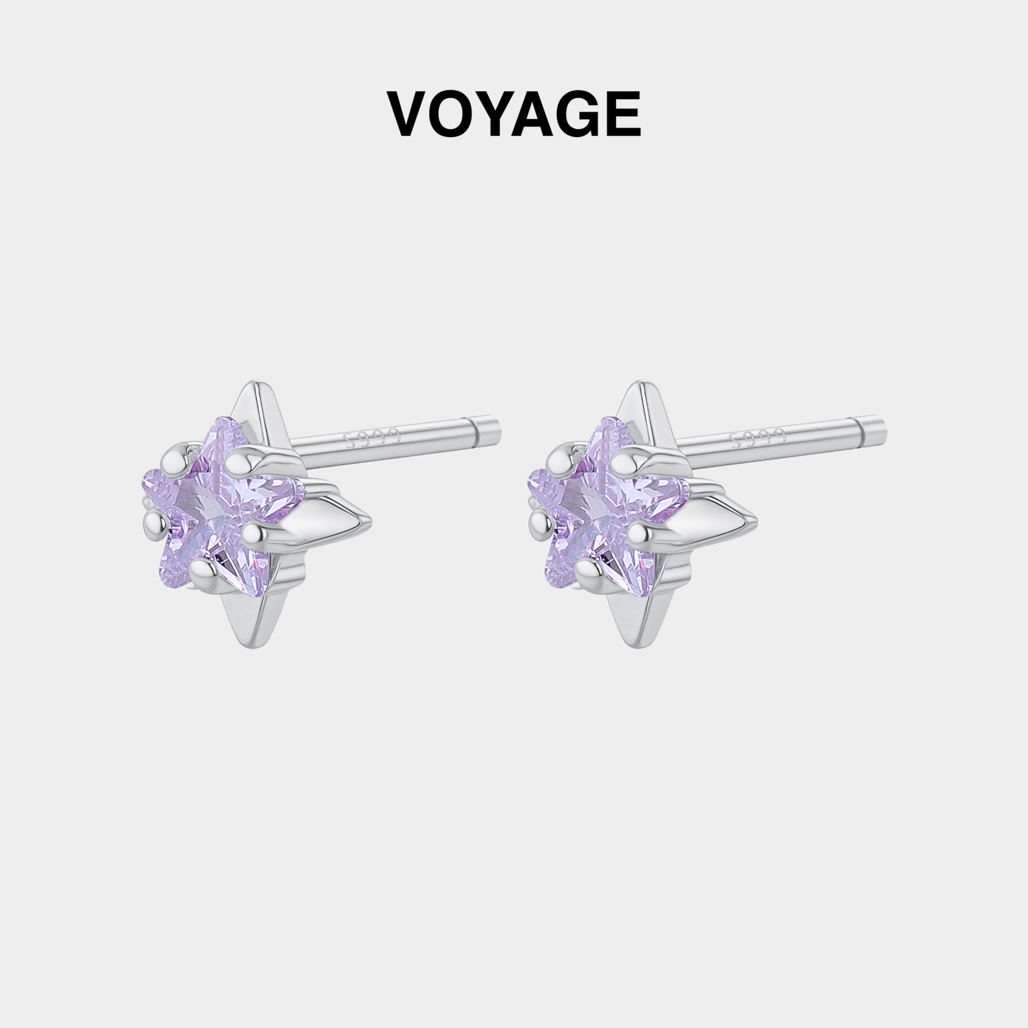 紫色星芒S999纯银耳钉女耳环耳饰