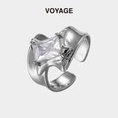 VOYAGE银色方形锆石开口戒指戒指女小众设计高级感时尚 个性 ins潮