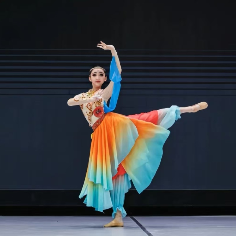 儿童敦煌飞天舞蹈服丝路升莲