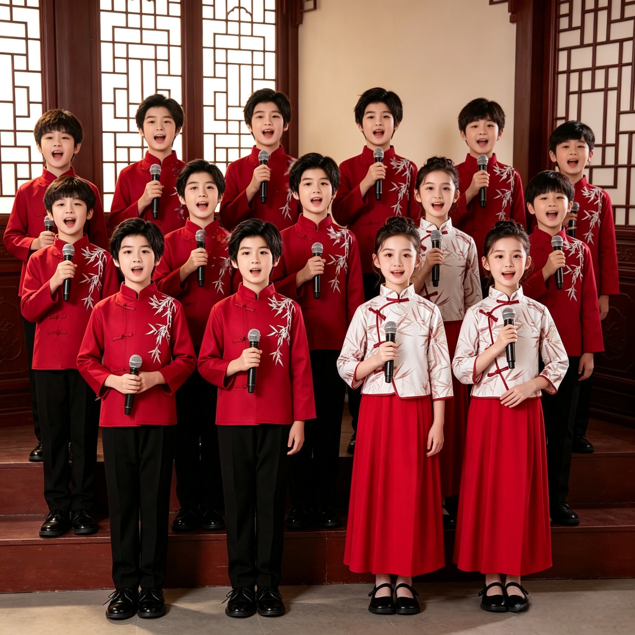 儿童大合唱舞台演出服男女中小学生国风立领盘扣诗歌朗诵比赛表演