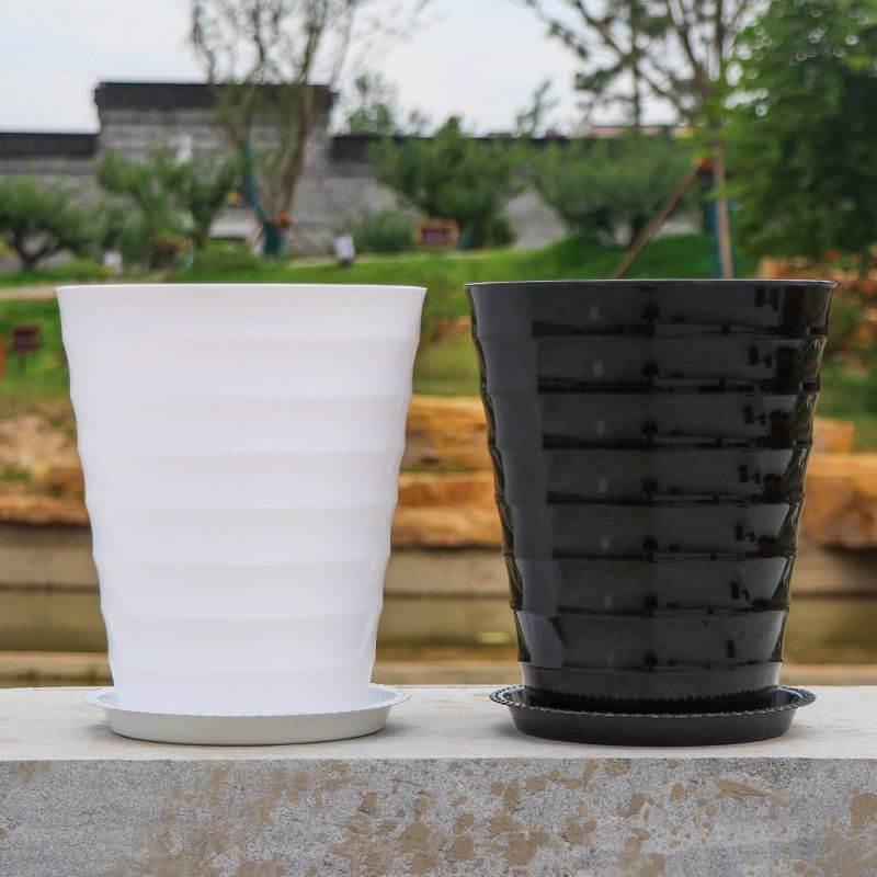 新疆包邮花盆陶瓷特大号30cm以上超大螺纹花盆加厚白色黑色仿瓷树