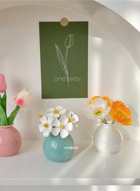 新疆西藏包邮sin风彩色陶瓷小花假瓶干仿面真花套装放装饰桌迷IDK