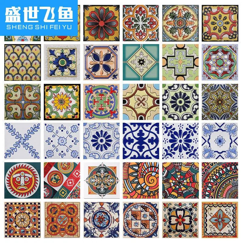 欧式复古阳台个性小花砖X楼梯墙面砖厨房腰线瓷砖卫生间