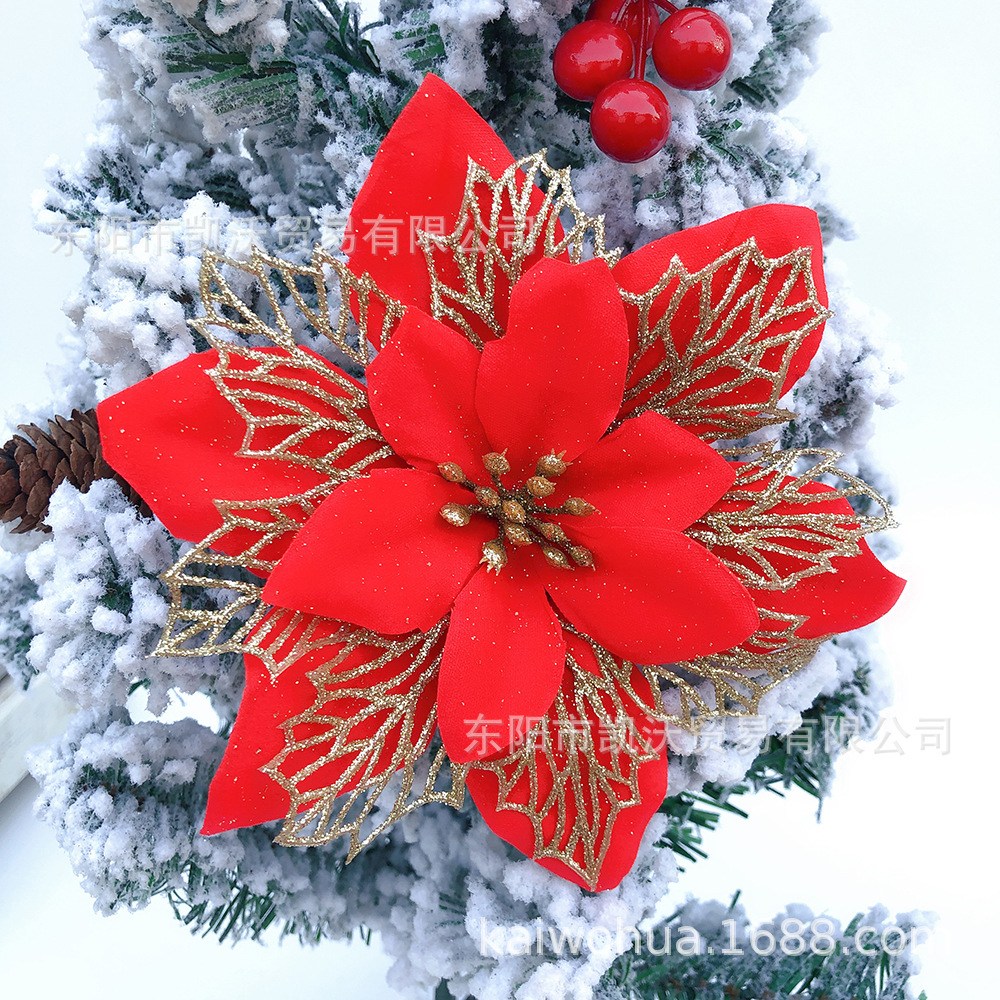 圣诞装饰品15CM圣诞花环多色八角金粉圣诞树挂饰手工仿真花