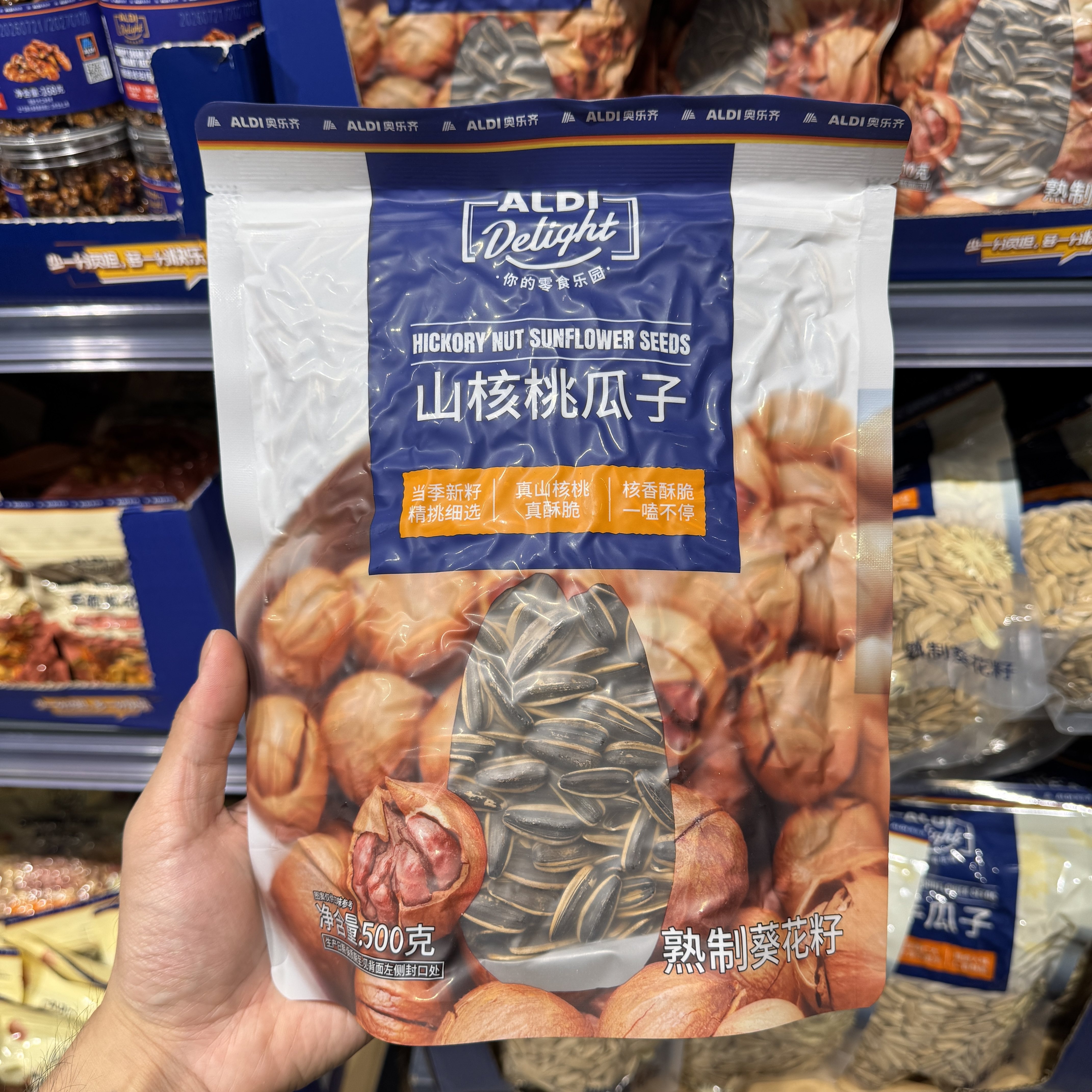 奥乐齐ALDI delight山核桃瓜子500g酥脆葵花籽坚果超市零食代购