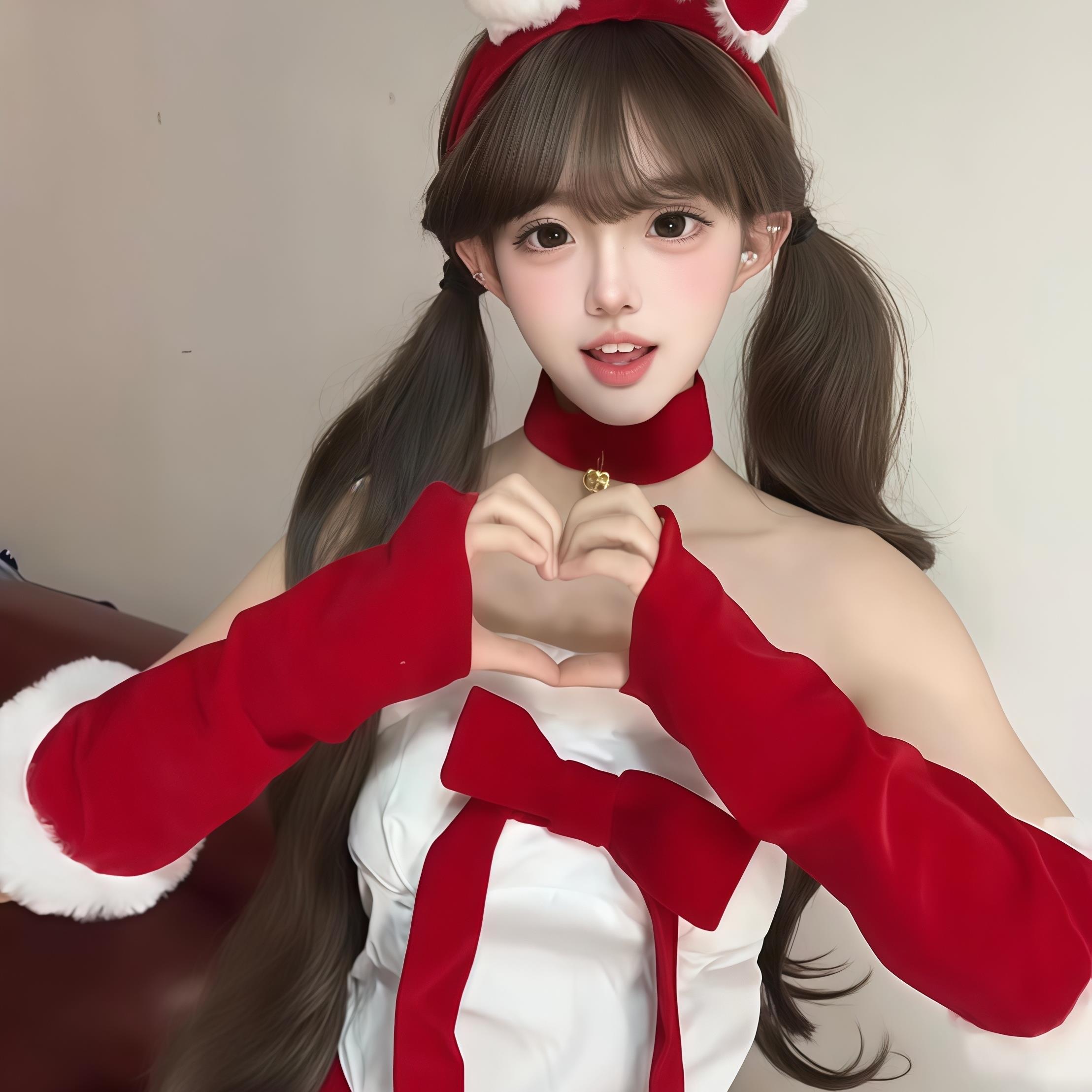 圣诞节兔女郎cos纯欲甜美制服丝绒抹胸花苞连衣裙性感节日套装