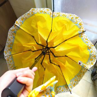 黄色碎花雨伞女晴雨两用高颜值手动折叠款小巧便携黑胶遮阳伞防晒
