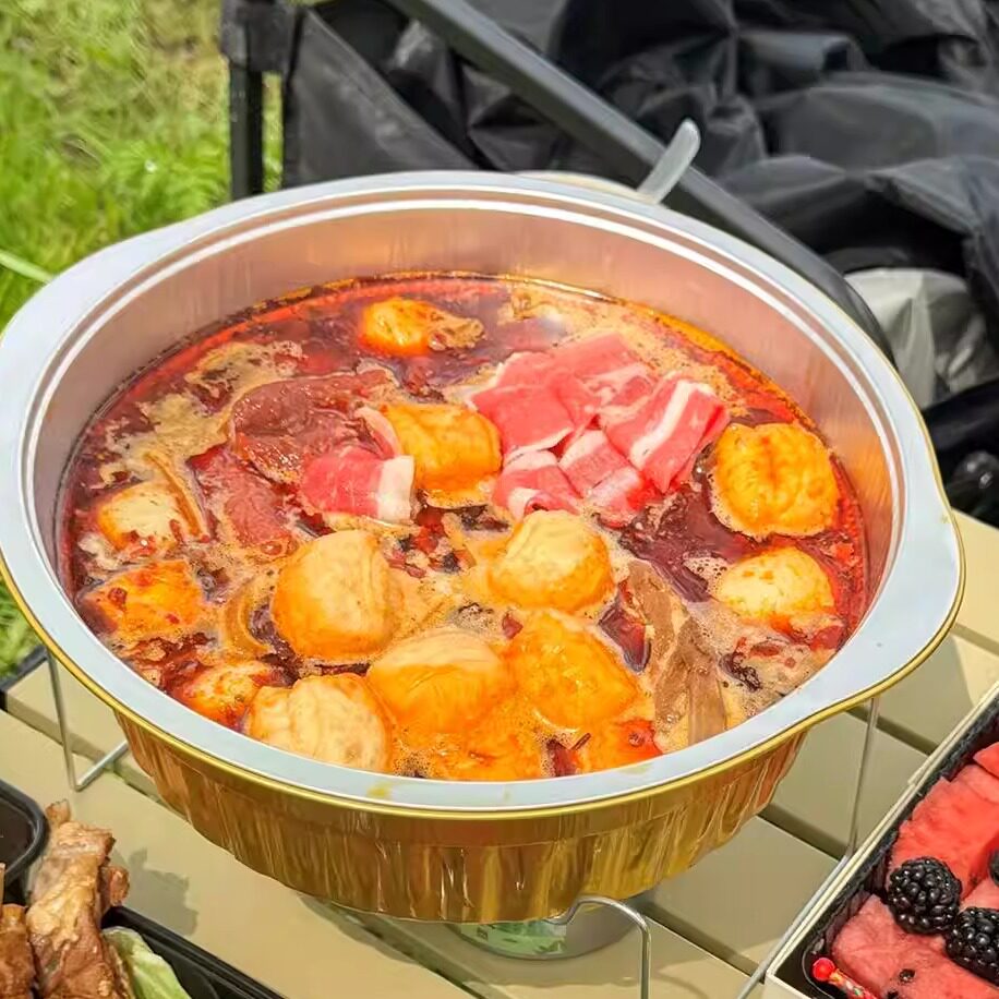 一次性铝箔餐盒春游带支架油灯图片