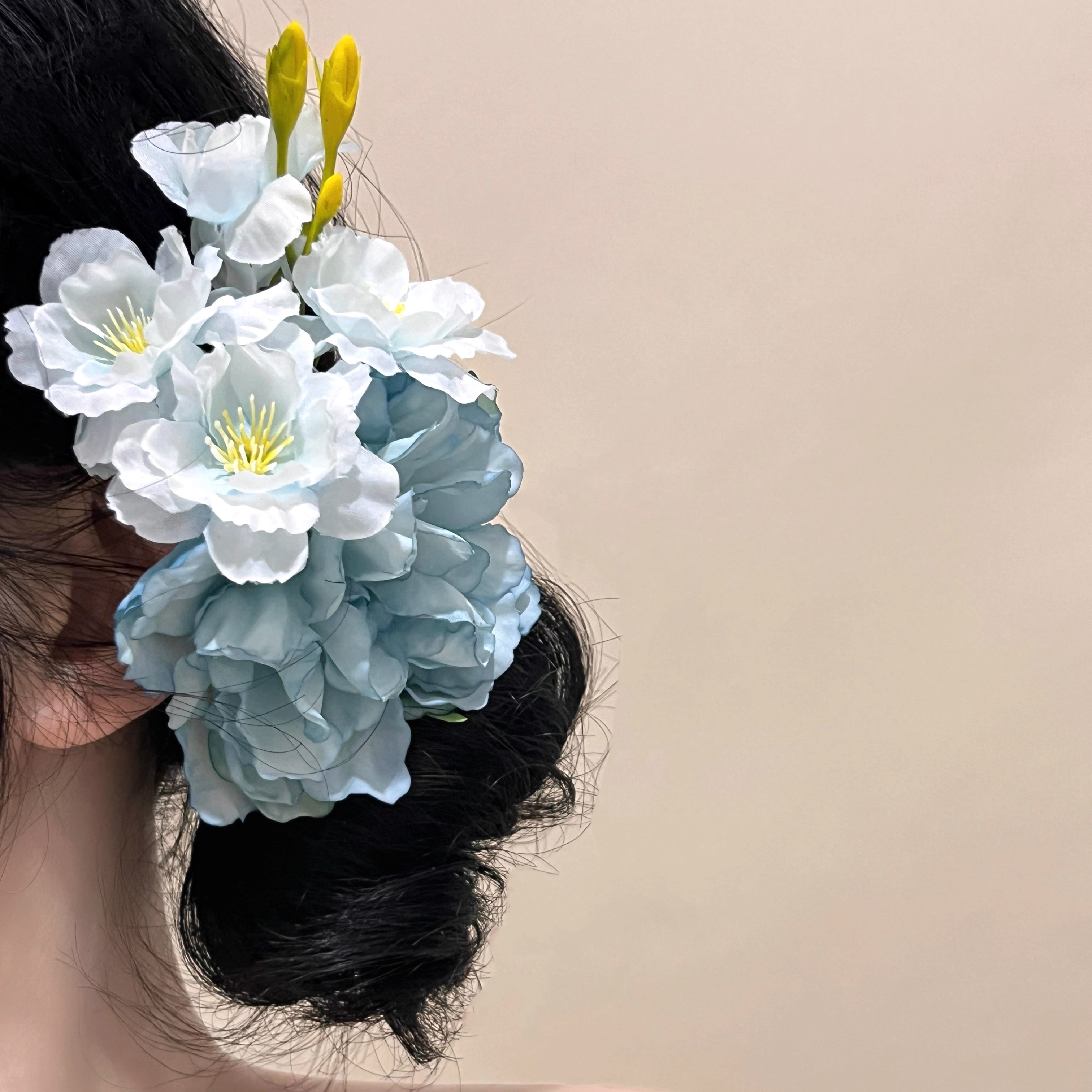 氛围感古风蓝色牡丹花朵发夹女