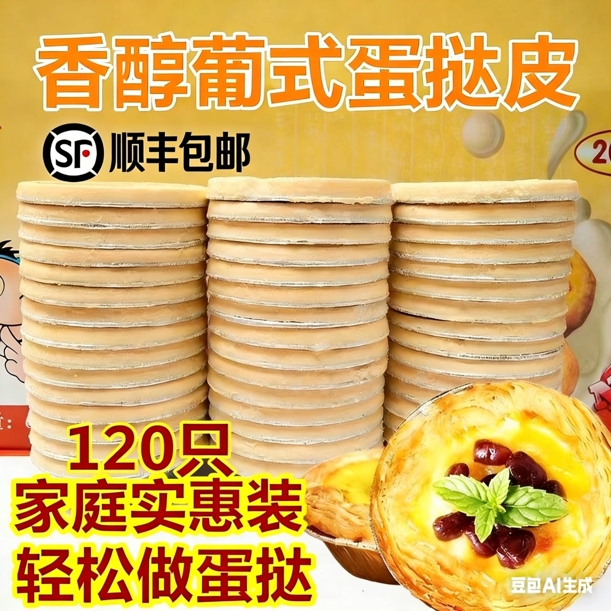 发顺丰葡式蛋挞皮家用烘培带锡纸托蛋挞液组合装空气炸锅速冻食品
