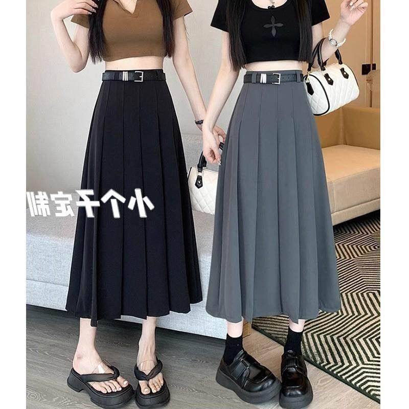 学院风中长款西装百褶裙女小个子半身裙春夏高腰伞裙a字裙显高