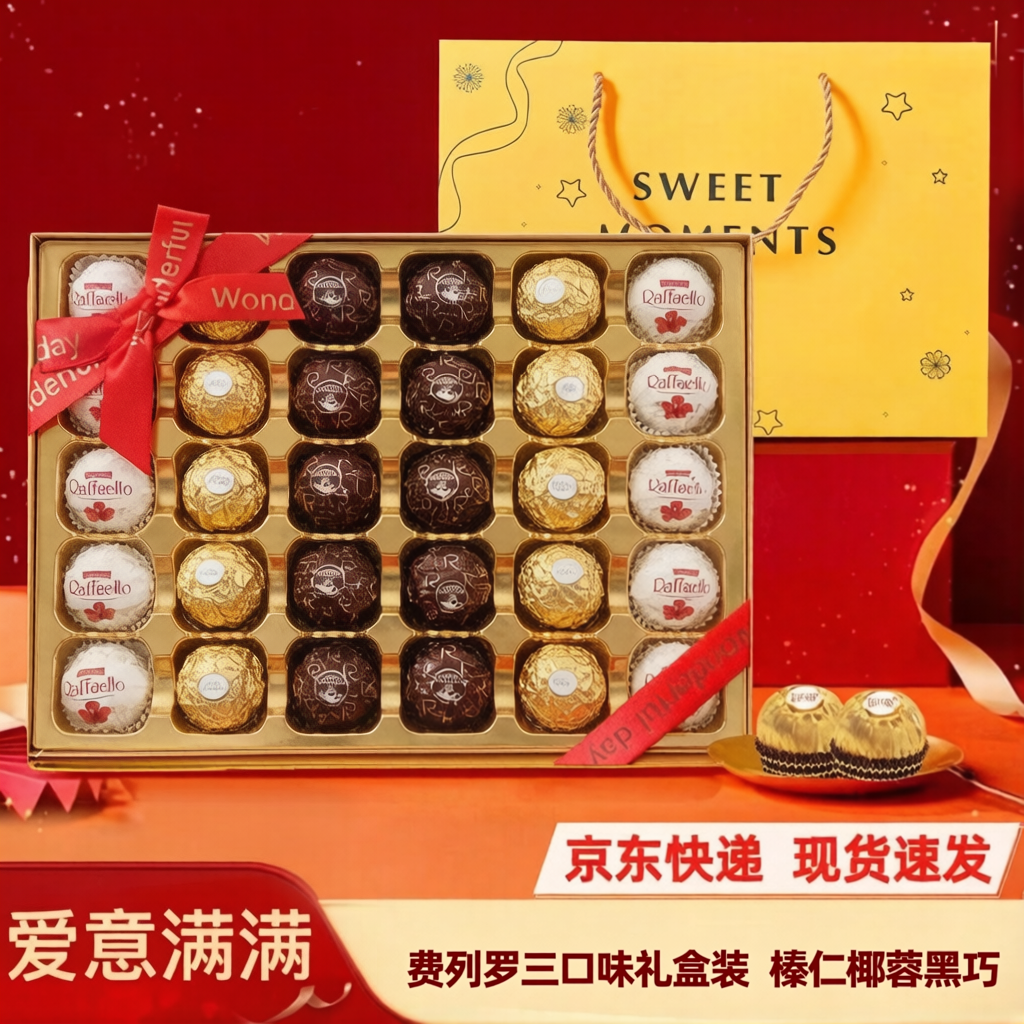 费列罗巧克力礼盒榛仁椰蓉黑巧30粒装节日礼物生日礼物伴手礼品