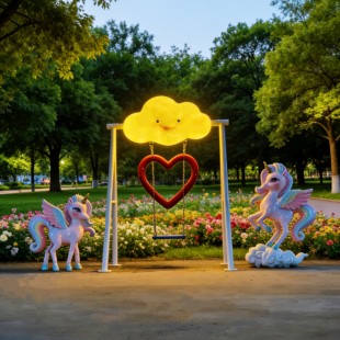 户外彩虹卡通马落地雕塑生肖马花园庭院独角兽装 饰品商场大摆件