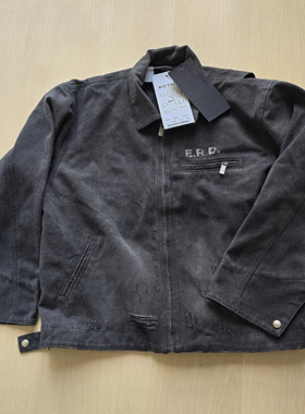 现货ERD忧郁的富二代重磅洗水做旧破洞拉链牛仔外套翻领复古夹克