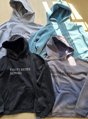 现货ERD忧郁的富二代水洗做旧破坏连帽卫衣美式休闲宽松帽衫男女