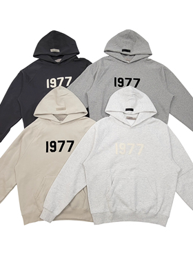 现货FOG ESSENTIALS复线1977植绒印花连帽卫衣高街宽松帽衫男女潮