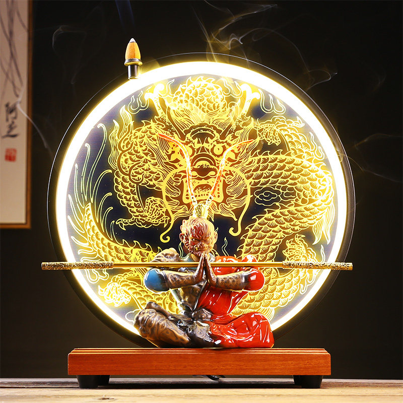 新中式禅意灯圈倒流香一念之间大圣摆件悟空创意家居客厅玄关装饰