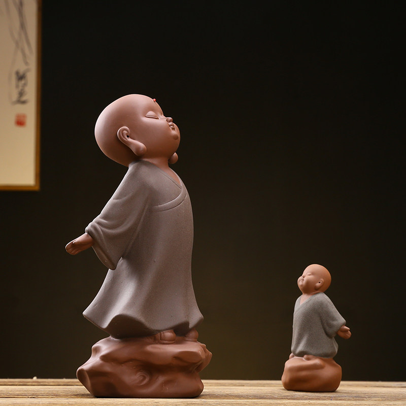 创意紫砂幻空小和尚装饰摆件禅意中式家居客厅桌面陶瓷工艺装饰品