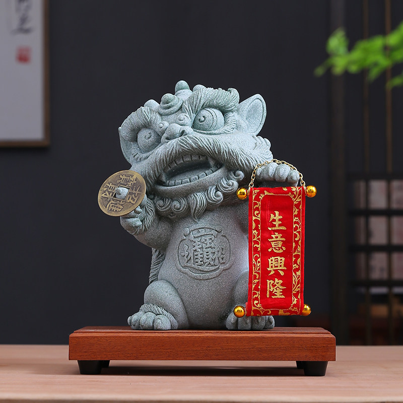 青砂石国潮文创招财醒狮摆件图片