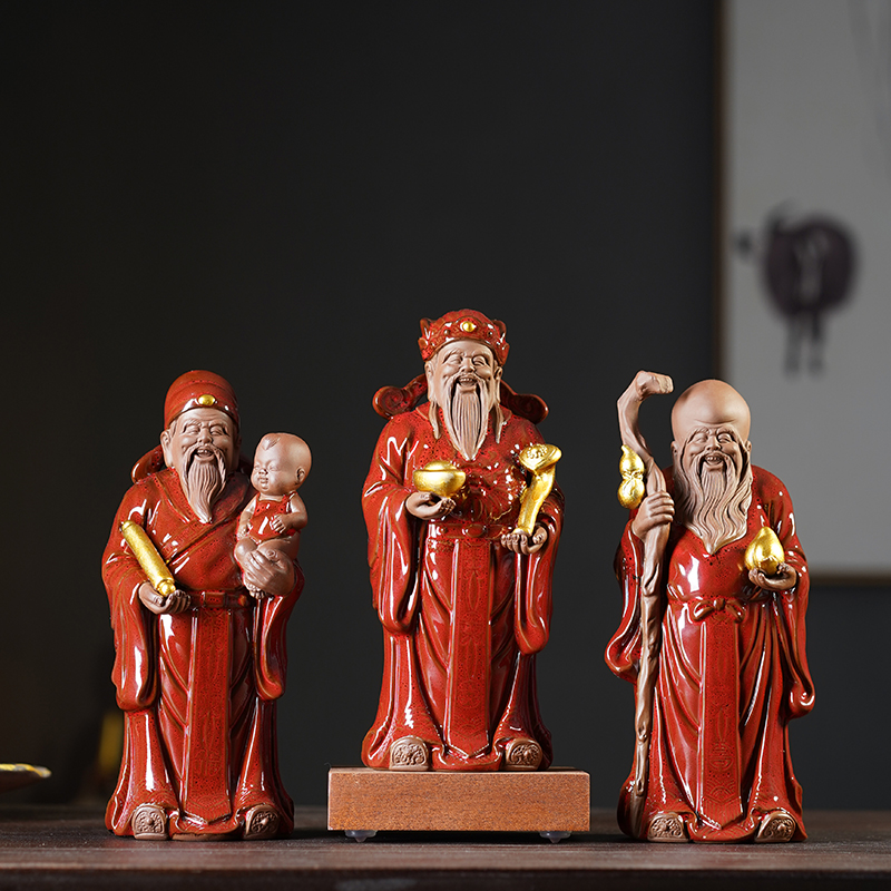 瓷山造物陶瓷福禄寿三星摆件