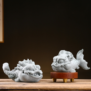 创意蓝砂岩中国龙鱼精品茶宠物饰品家居客厅鱼缸美化桌面镇纸装饰