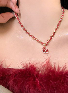 红色新年小马红绳项链女