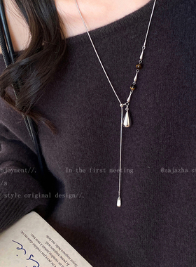 虎眼石金色水滴项链女2025新款