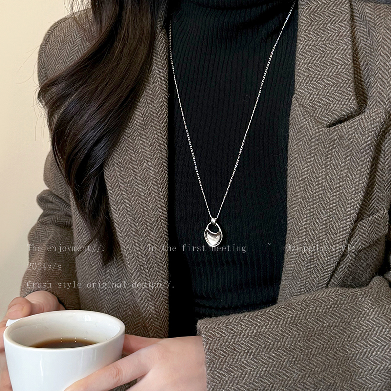 秋冬银色长款水滴毛衣项链