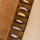 金色拉丝锆石戒指女款 开口叠戴指环 小众设计轻奢高级感食指戒法式