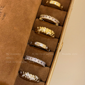 金色麦穗锆石戒指女款 小众设计轻奢高级感食指戒开口叠戴套装 配饰