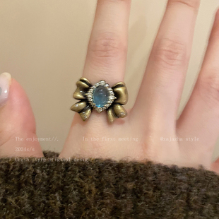 复古做旧蝴蝶结戒指女款个性设计感夸张食指戒轻奢小众高级感指环