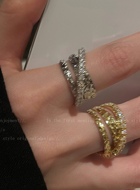 金色开口戒指女轻奢小众设计高级感食指戒巨好看夸张叠戴组合配饰