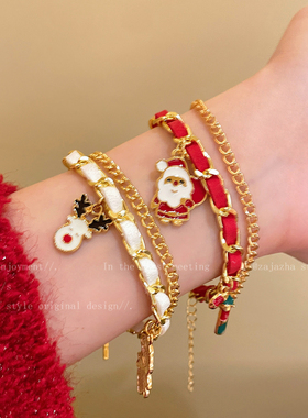 红色双层叠戴圣诞老人手链女