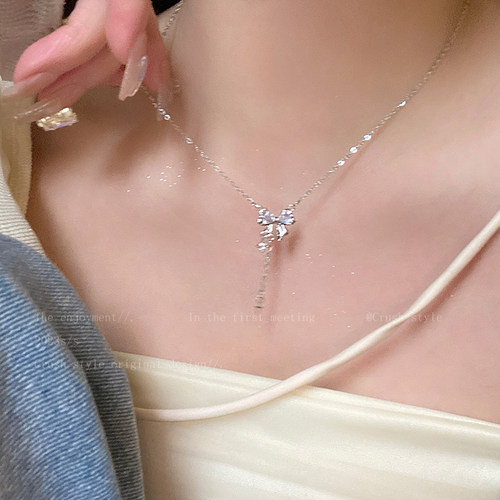 蝴蝶结锆石流苏锁骨链