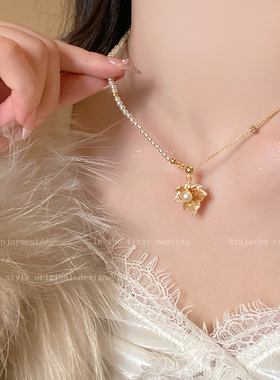 秋冬渐变枫叶珍珠项链女高级