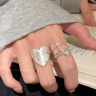 复古做旧爱心戒指女夸张设计感独特个性装饰食指戒轻奢高级感指环