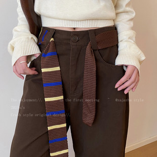 两用款！学院风针织条纹领带女秋冬复古装饰腰带小众穿搭围巾配饰