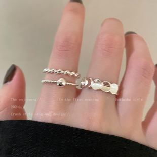 极简圆形拼接戒指女韩系轻奢高级感冷淡风食指戒小众设计开口指环