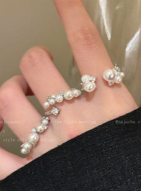 叠戴珍珠锆石戒指女2026新款爆款轻奢高级感食指戒闺蜜学生党指环