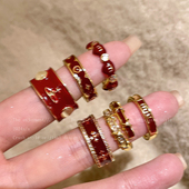 安可拉红色锆石中古戒指女轻奢高级感食指戒小众设计复古叠戴指环